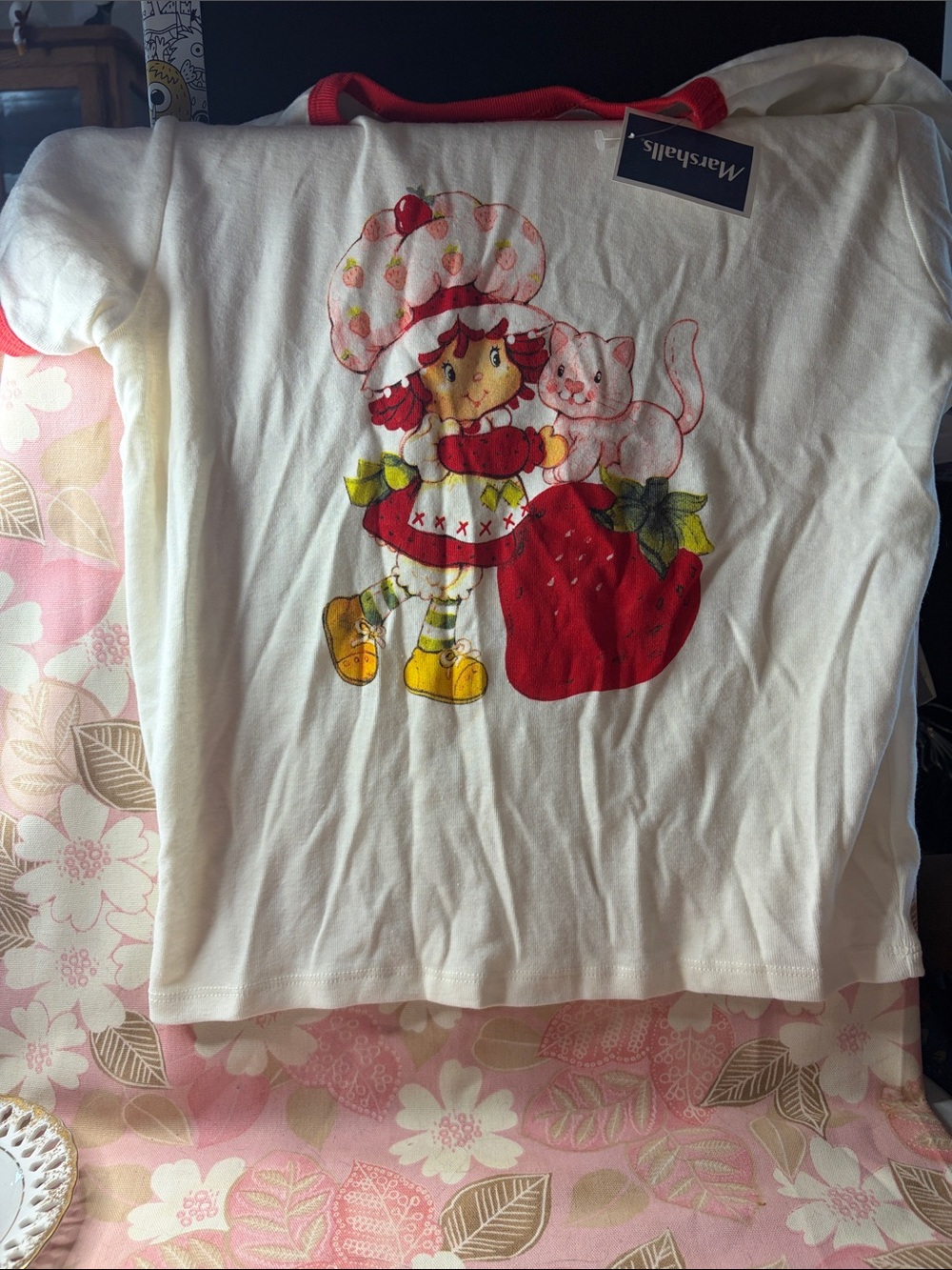 Marshalls Cream Kids Tee with Strawberry Shortcake Graphic and Red Accents